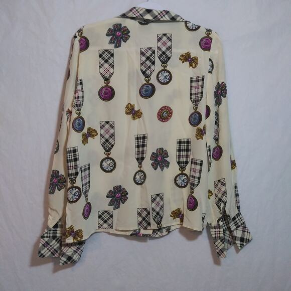 Francesca of Damon Vintage 80s Silk Plaid Pocket Watch Print Chic Preppy Size 8 - Picture 9 of 10